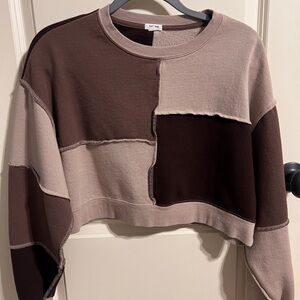 Garage Patchwork Brown Crop Top